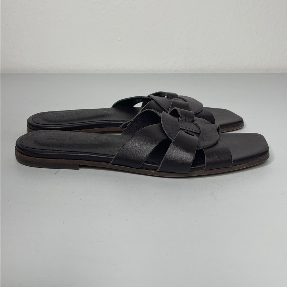 BRUNO MAGLI Dark Brown Leather Braided Design Flats Sandals Size 38.5 US 8 - Picture 4 of 7